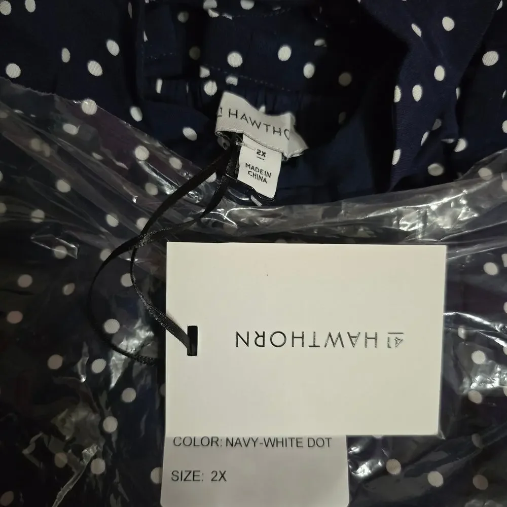NWT 41 Hawthorn Navy Blue & White Polka Dot Dress 2X - Picture 9 of 9